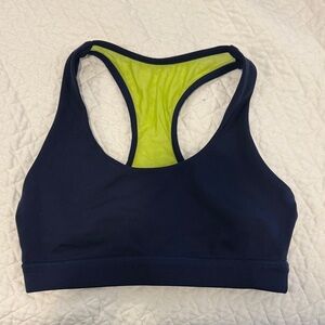 Senita Women's Racerback Sports Bra in Navy with Lime Lining XS
